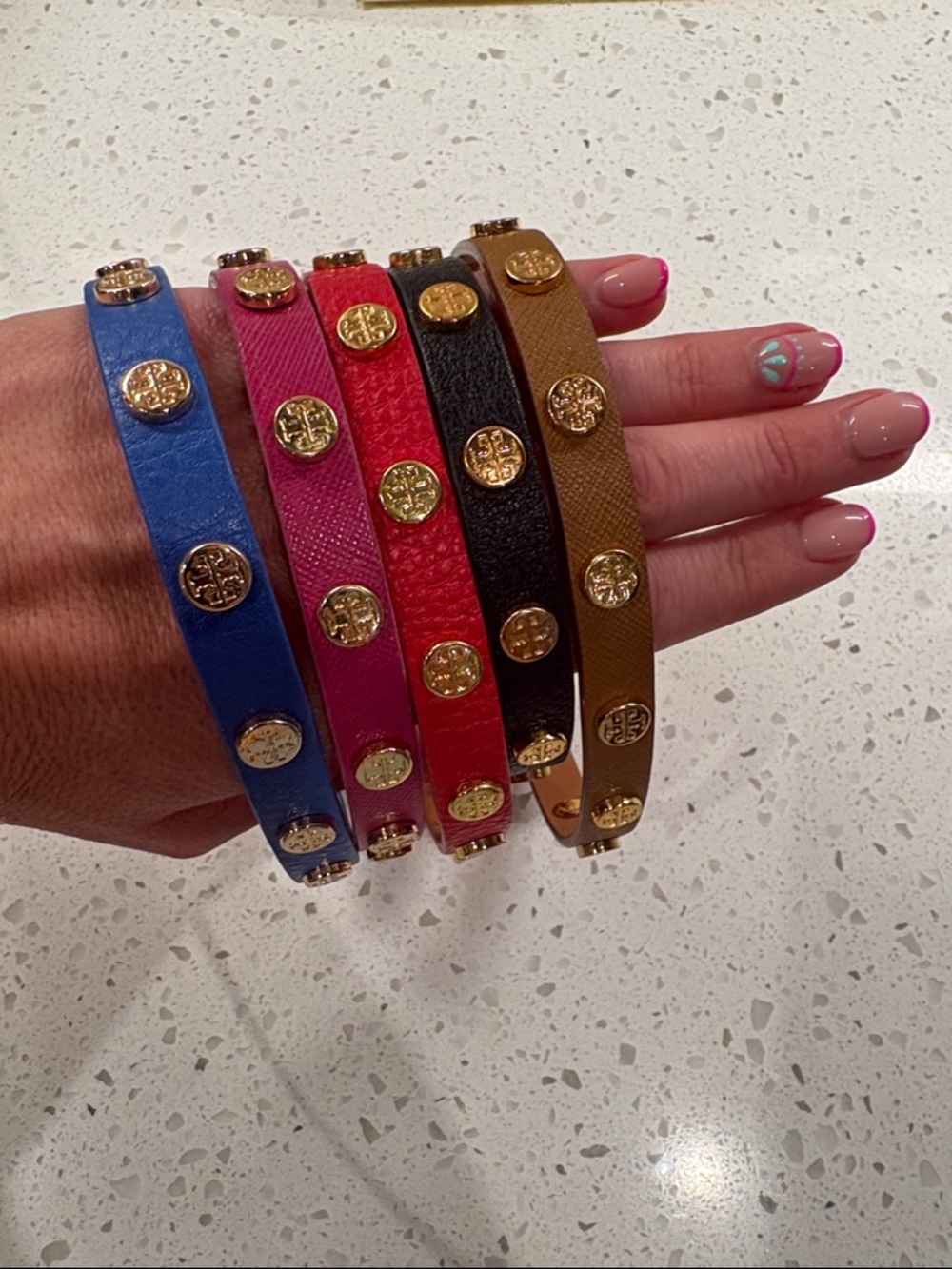 Set of 5 Tory Burch leather wrap bracelets